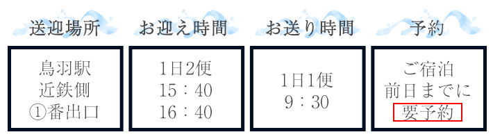 送迎場所・お迎え時間・お送り時間・予約